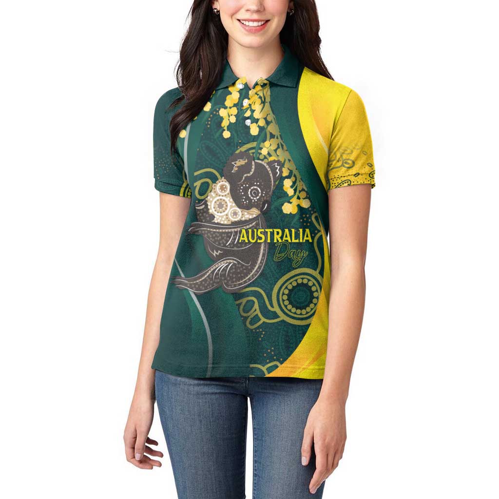 Australia Day Women Polo Shirt Koala Aboriginal Art - Vibe Hoodie Shop