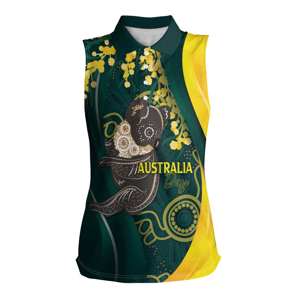 Australia Day Women Sleeveless Polo Shirt Koala Aboriginal Art