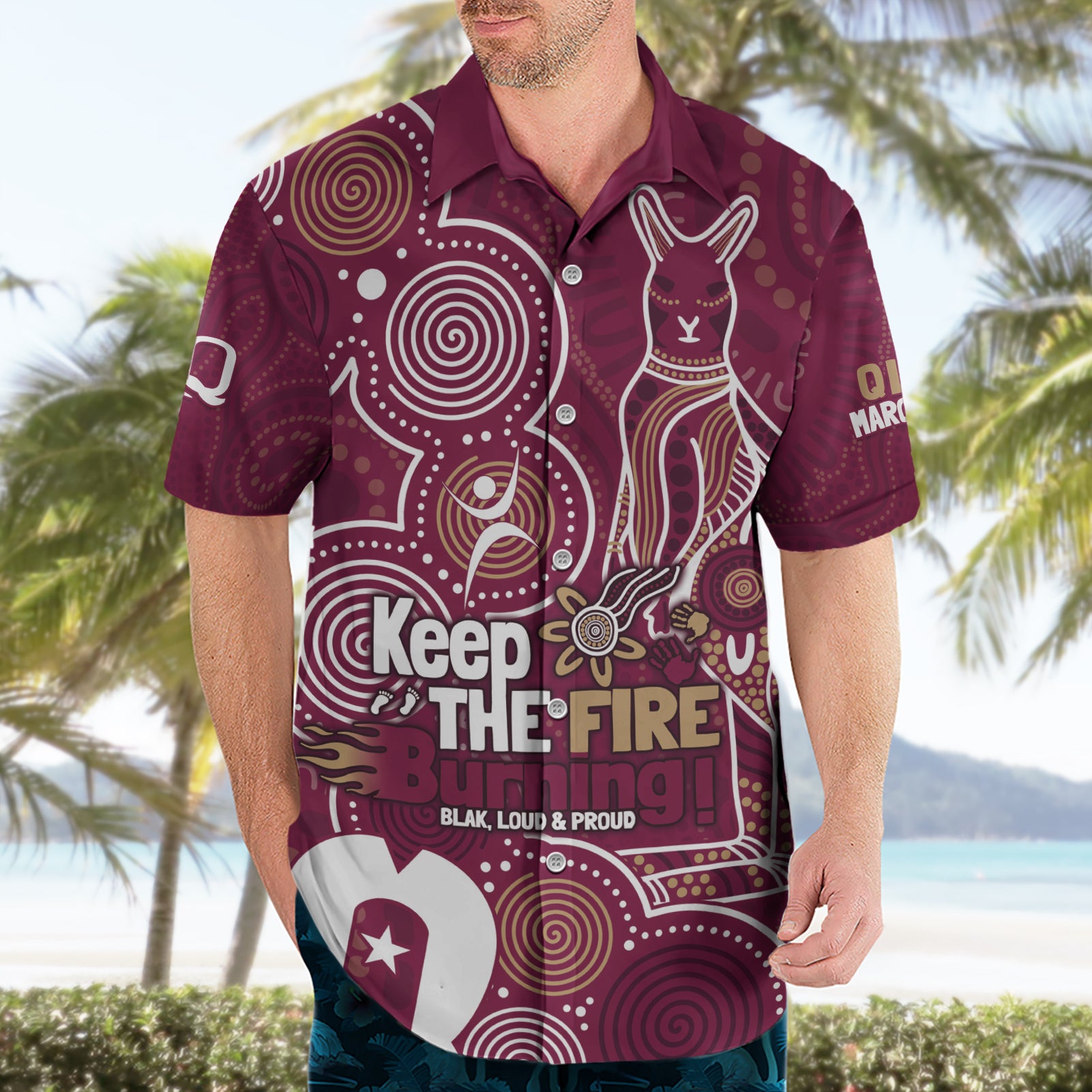 NAIDOC Week Hawaiian Shirt QLD Maroons Kangaroo - Vibe Hoodie Shop