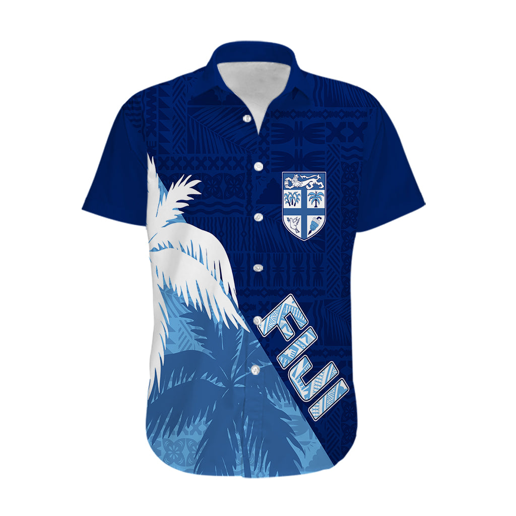 Personalised Fiji Rugby Hawaiian Shirt Palm Trees Mix Tapa - Vibe Hoodie Shop