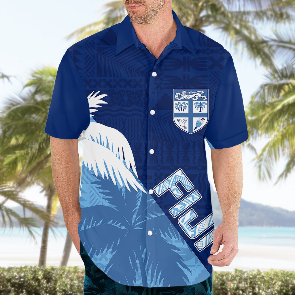 Personalised Fiji Rugby Hawaiian Shirt Palm Trees Mix Tapa - Vibe Hoodie Shop
