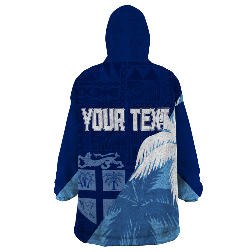 Personalised Fiji Rugby Wearable Blanket Hoodie Palm Trees Mix Tapa - Vibe Hoodie Shop