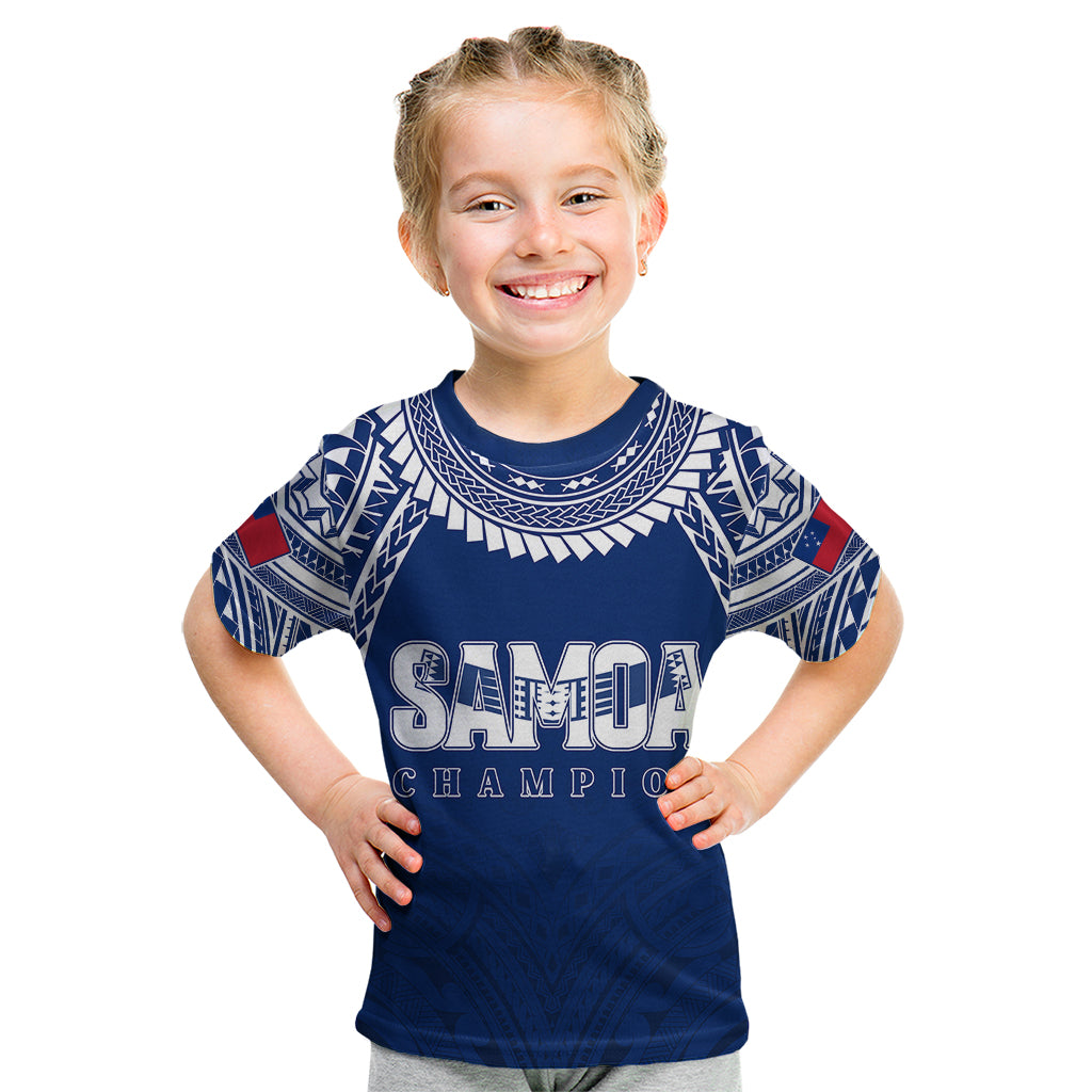 Personalised Samoa Rugby Kid T Shirt WC 2023 Champions - Vibe Hoodie Shop