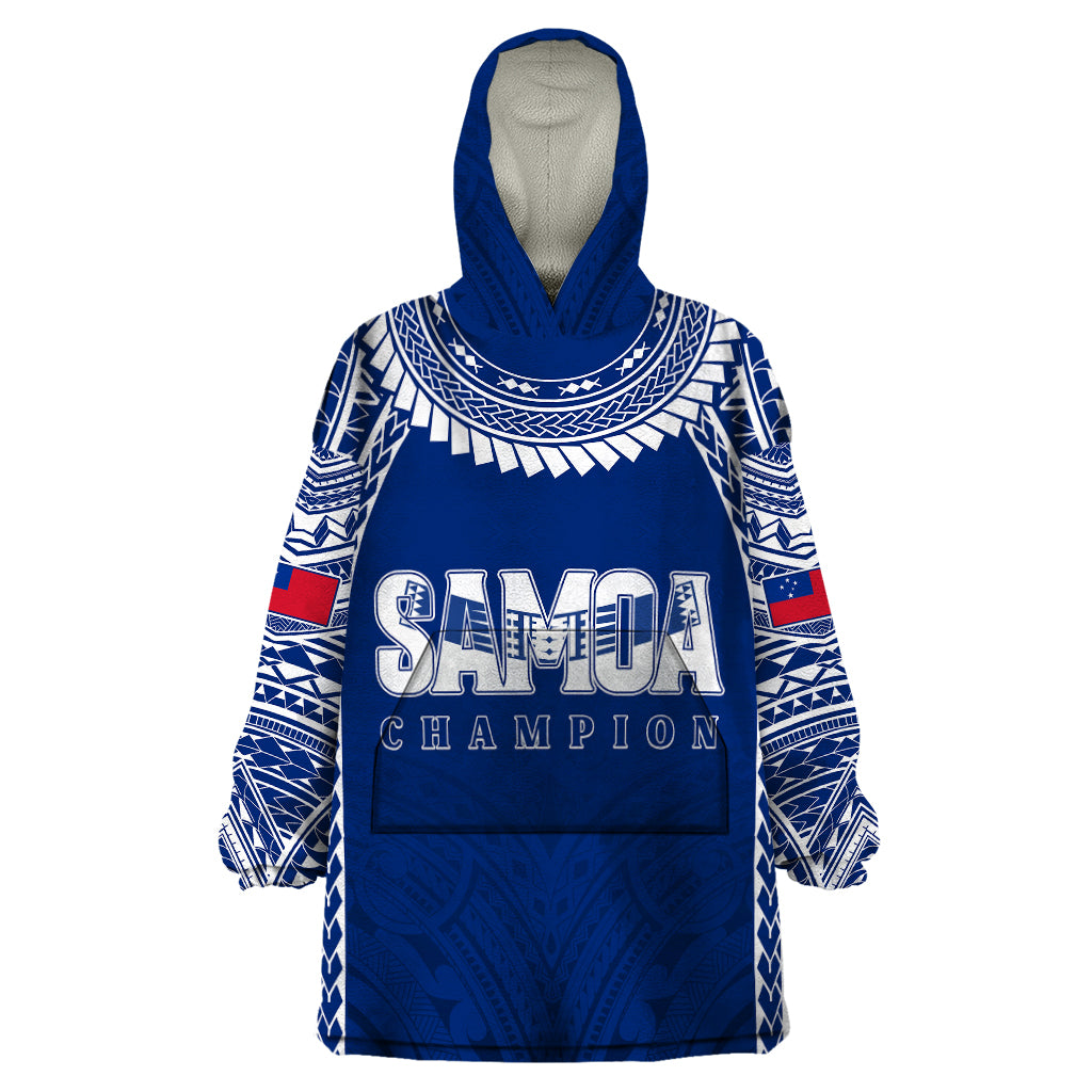 Personalised Samoa Rugby Wearable Blanket Hoodie WC 2023 Champions - Vibe Hoodie Shop