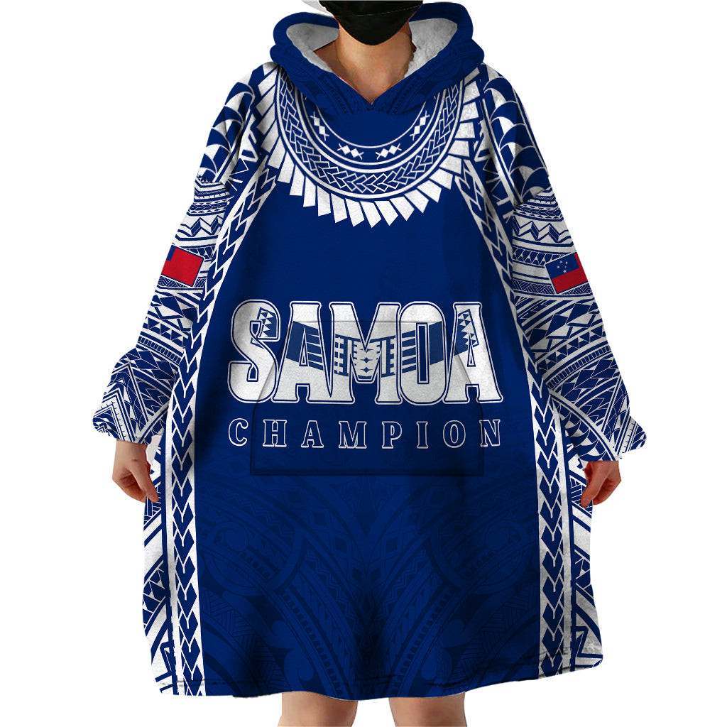 Personalised Samoa Rugby Wearable Blanket Hoodie WC 2023 Champions - Vibe Hoodie Shop