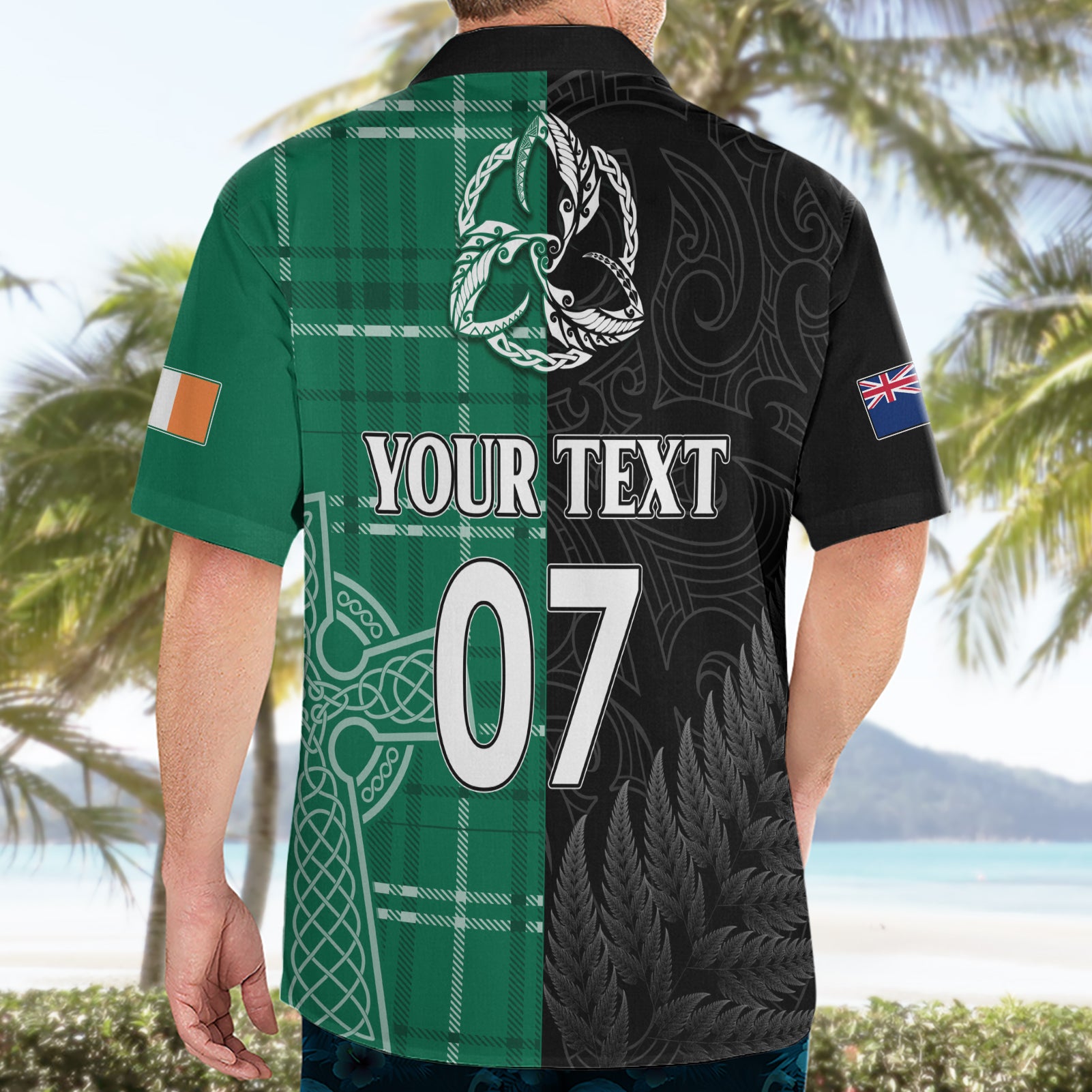 Personalised New Zealand Mix Ireland Rugby Hawaiian Shirt Celtic Knot Mix Silver Ferns - Vibe Hoodie Shop