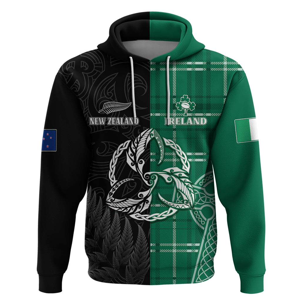 Personalised New Zealand Mix Ireland Rugby Hoodie Celtic Knot Mix Silver Ferns LT7 - Vibe Hoodie Shop