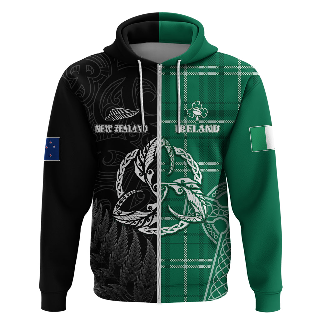 Personalised New Zealand Mix Ireland Rugby Hoodie Celtic Knot Mix Silver Ferns LT7 - Vibe Hoodie Shop
