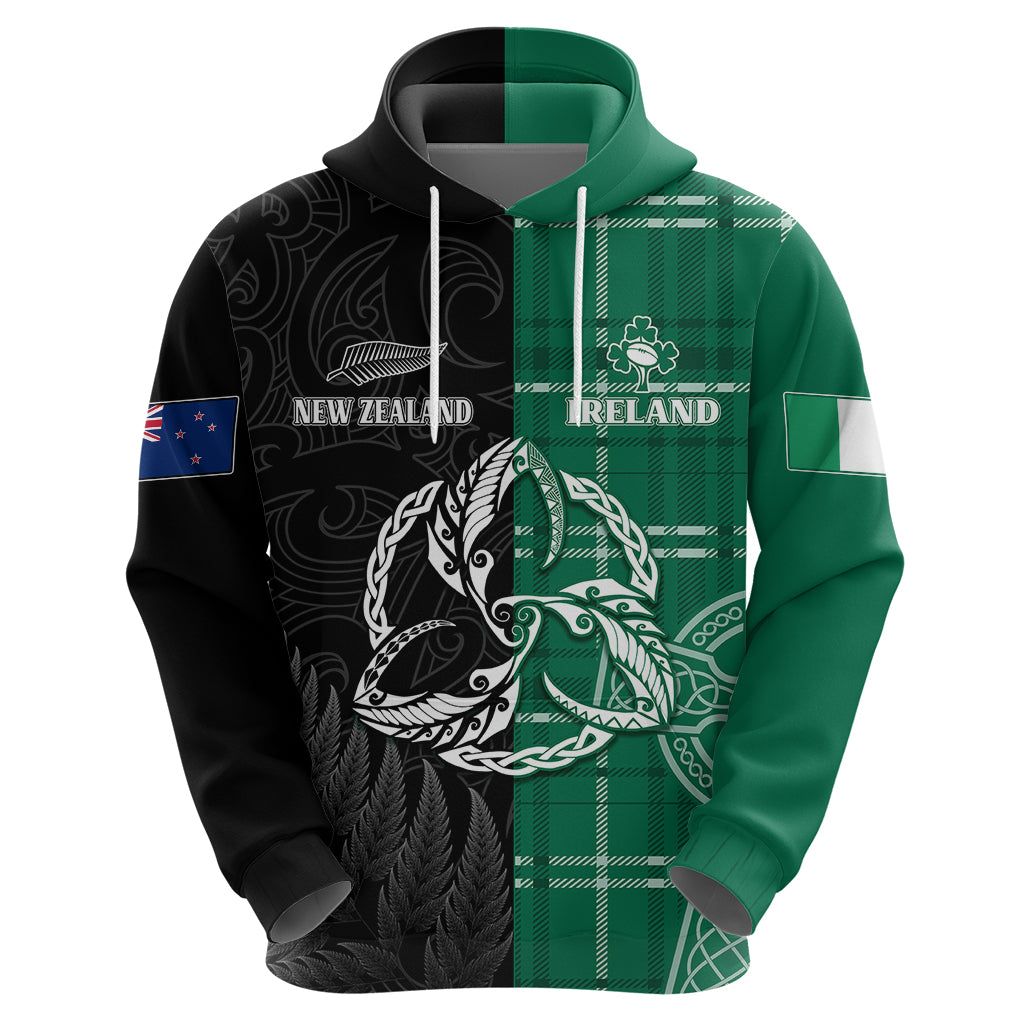 Personalised New Zealand Mix Ireland Rugby Hoodie Celtic Knot Mix Silver Ferns LT7 - Vibe Hoodie Shop