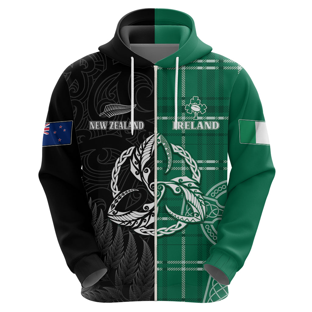 Personalised New Zealand Mix Ireland Rugby Hoodie Celtic Knot Mix Silver Ferns LT7 - Vibe Hoodie Shop