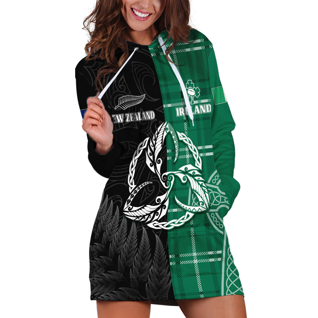 Personalised New Zealand Mix Ireland Rugby Hoodie Dress Celtic Knot Mix Silver Ferns - Vibe Hoodie Shop