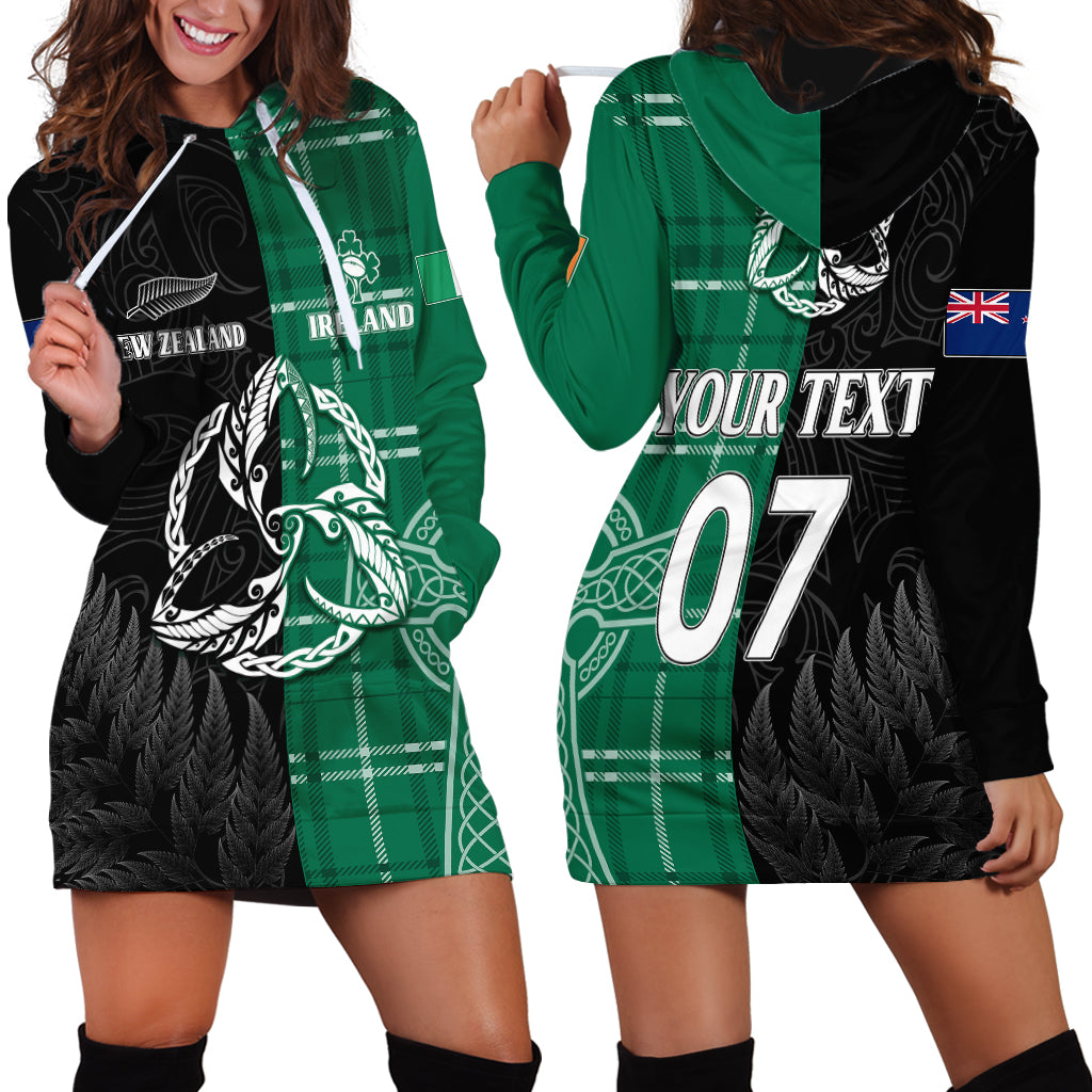 Personalised New Zealand Mix Ireland Rugby Hoodie Dress Celtic Knot Mix Silver Ferns - Vibe Hoodie Shop