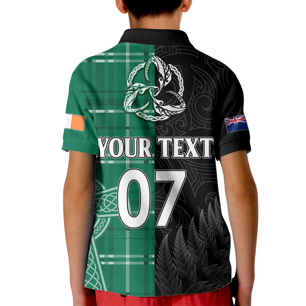 Personalised New Zealand Mix Ireland Rugby Kid Polo Shirt Celtic Knot Mix Silver Ferns - Vibe Hoodie Shop