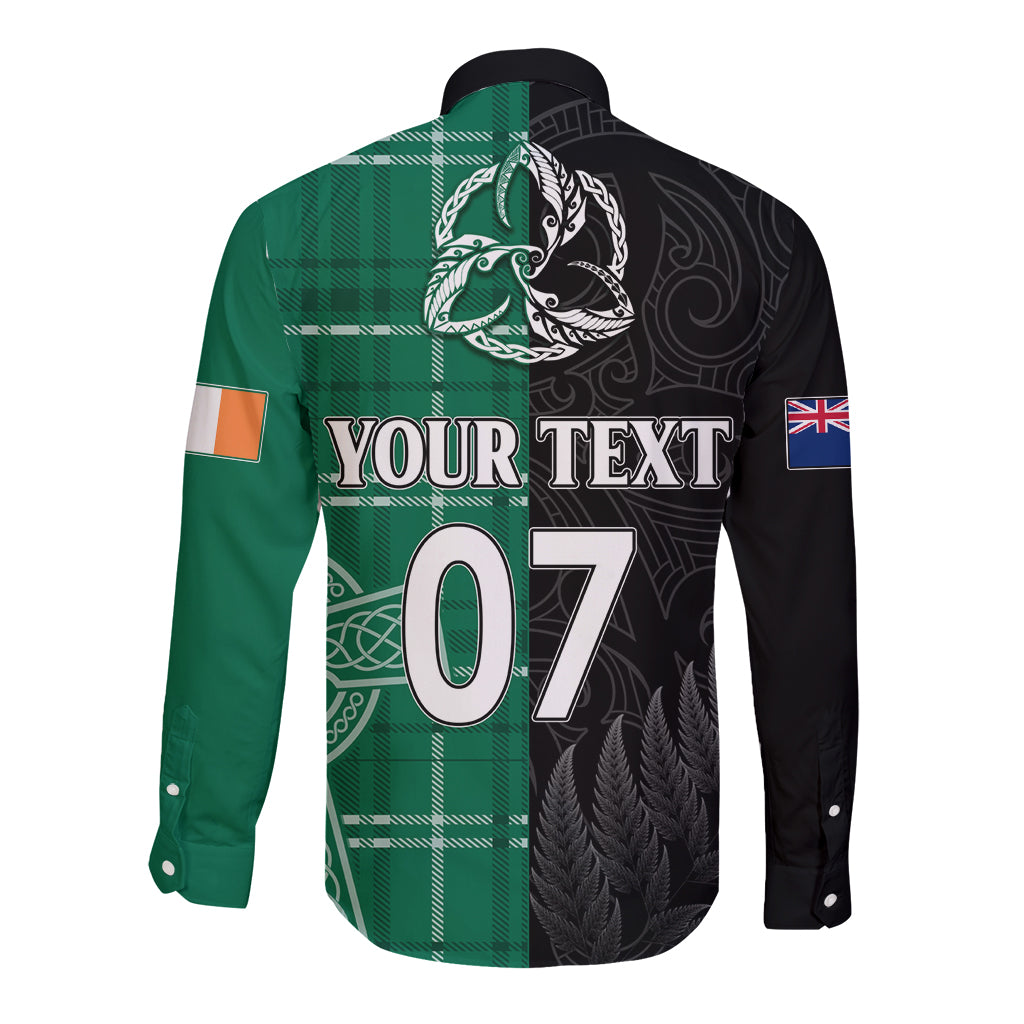Personalised New Zealand Mix Ireland Rugby Long Sleeve Button Shirt Celtic Knot Mix Silver Ferns - Vibe Hoodie Shop