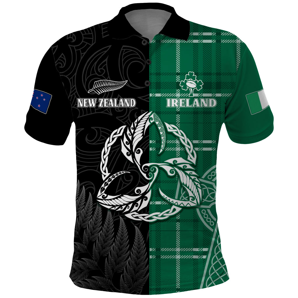 Personalised New Zealand Mix Ireland Rugby Polo Shirt Celtic Knot Mix Silver Ferns - Vibe Hoodie Shop