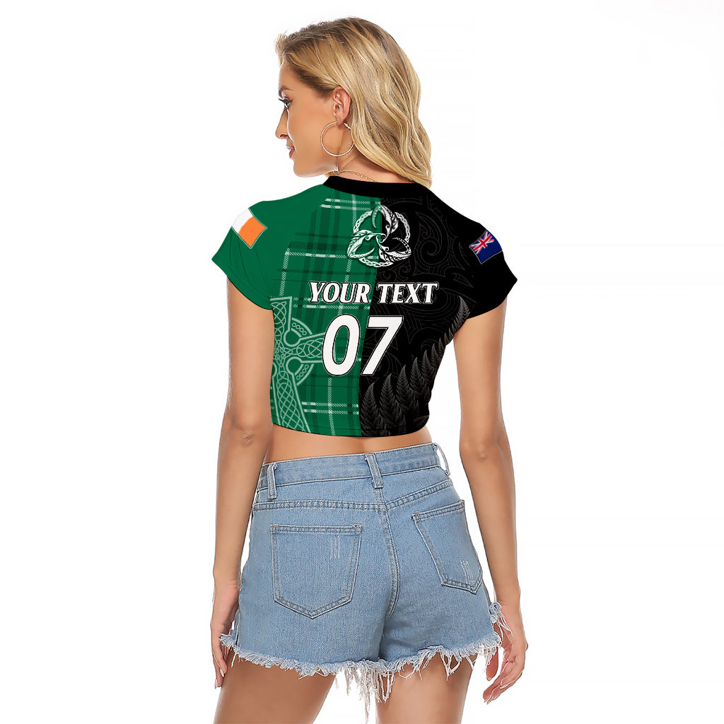 Personalised New Zealand Mix Ireland Rugby Raglan Cropped T Shirt Celtic Knot Mix Silver Ferns - Vibe Hoodie Shop