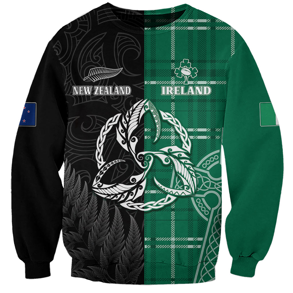 Personalised New Zealand Mix Ireland Rugby Sweatshirt Celtic Knot Mix Silver Ferns - Vibe Hoodie Shop