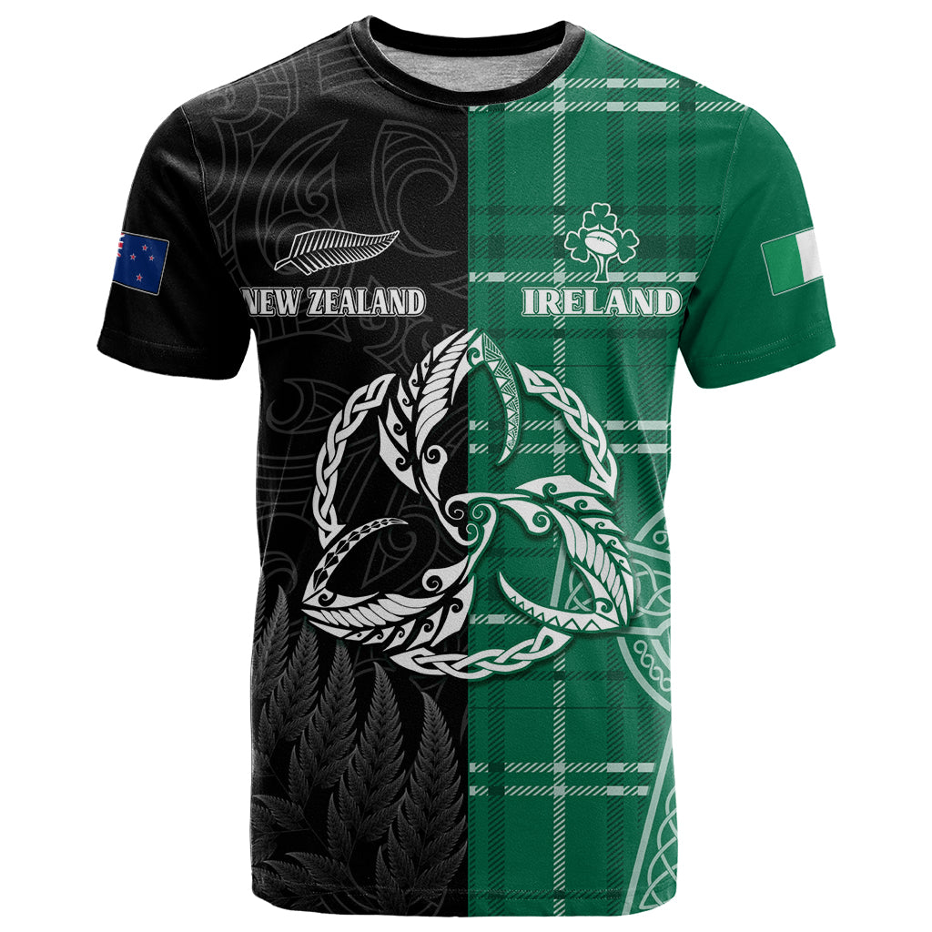 Personalised New Zealand Mix Ireland Rugby T Shirt Celtic Knot Mix Silver Ferns - Vibe Hoodie Shop