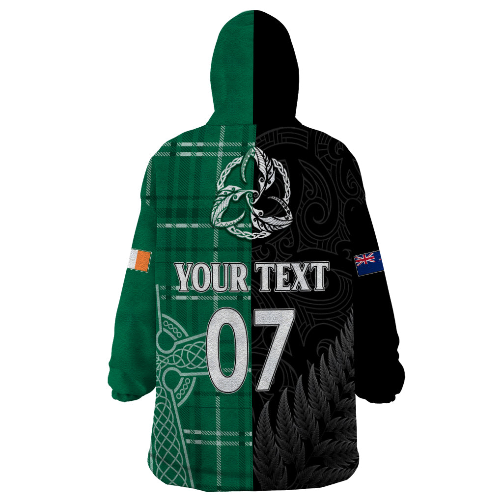 Personalised New Zealand Mix Ireland Rugby Wearable Blanket Hoodie Celtic Knot Mix Silver Ferns - Vibe Hoodie Shop