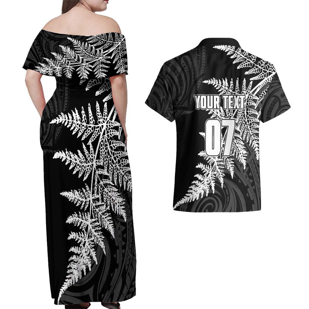 personalised-new-zealand-rugby-couples-matching-off-shoulder-maxi-dress-and-hawaiian-shirt-world-cup-2023-silver-fern-champions