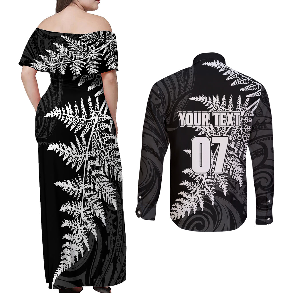 personalised-new-zealand-rugby-couples-matching-off-shoulder-maxi-dress-and-long-sleeve-button-shirts-world-cup-2023-silver-fern-champions
