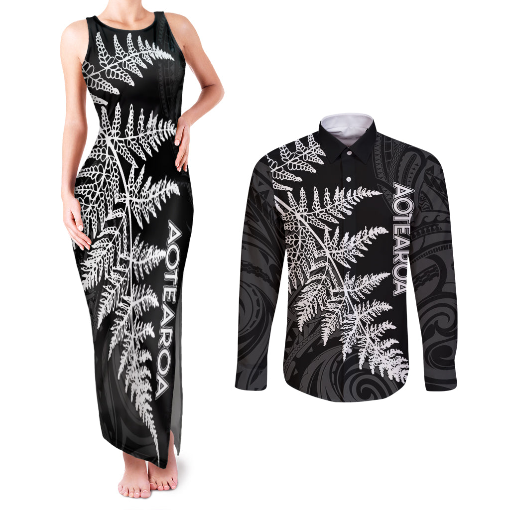 personalised-new-zealand-rugby-couples-matching-tank-maxi-dress-and-long-sleeve-button-shirts-world-cup-2023-silver-fern-champions