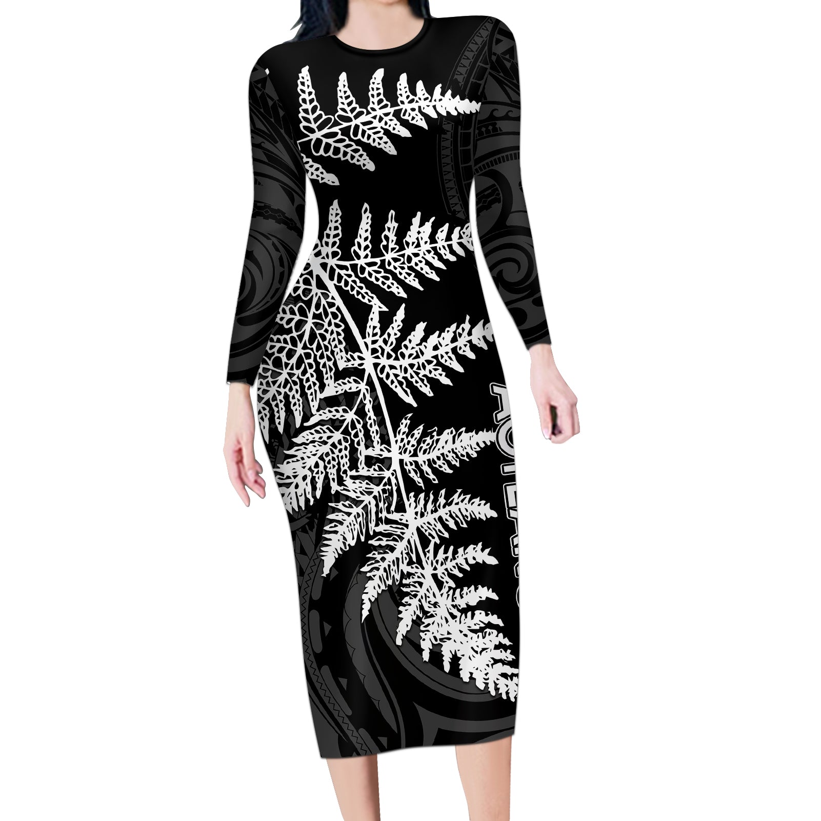personalised-new-zealand-rugby-long-sleeve-bodycon-dress-world-cup-2023-silver-fern-champions