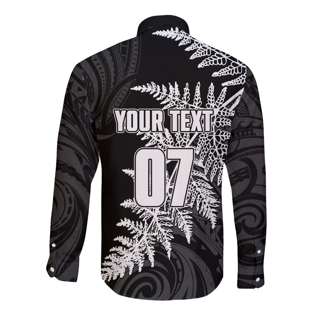 Personalised New Zealand Rugby Long Sleeve Button Shirt World Cup 2023 Silver Fern Champions - Vibe Hoodie Shop