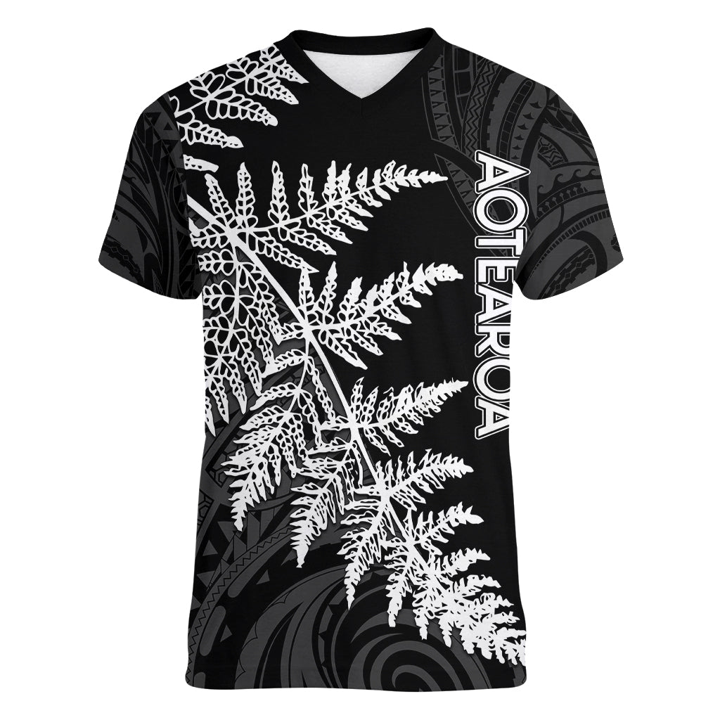 Personalised New Zealand Rugby Women V Neck T Shirt World Cup 2023 Silver Fern Champions - Vibe Hoodie Shop