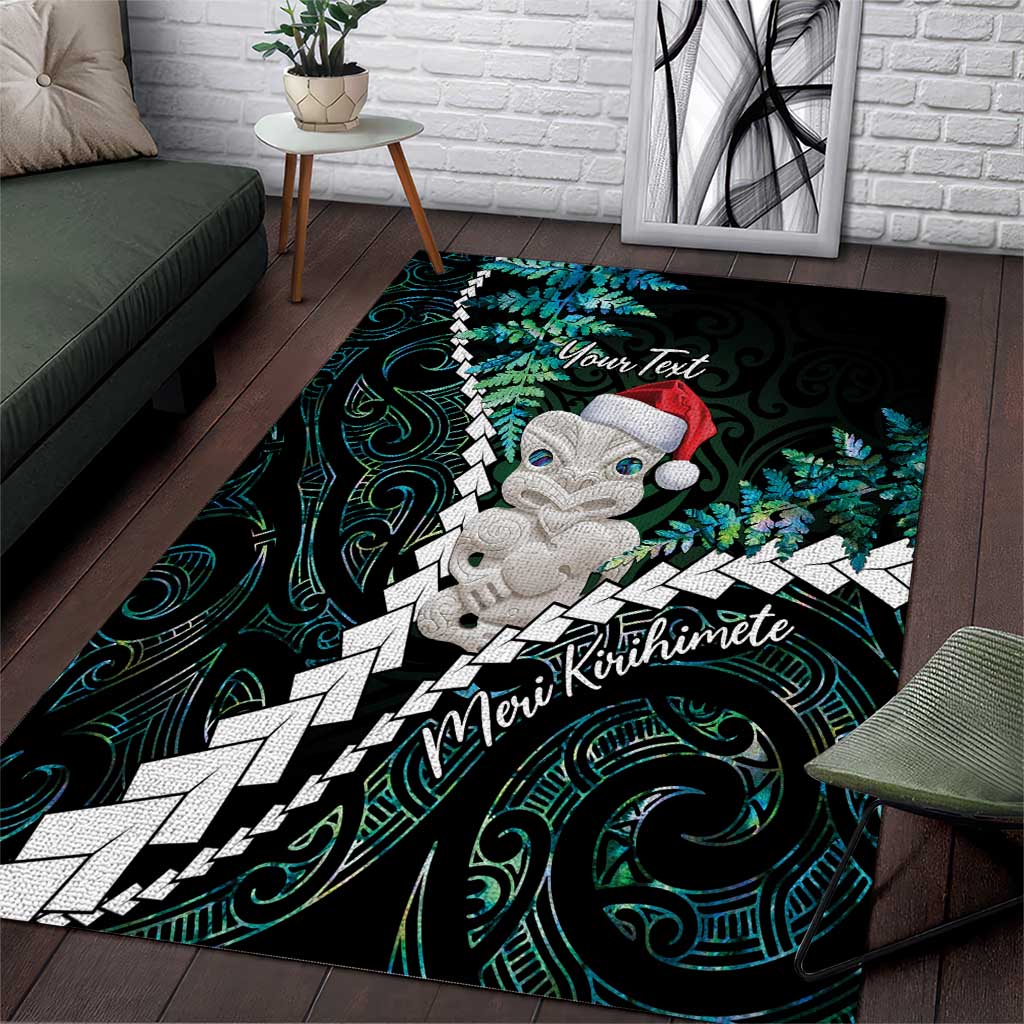 New Zealand Personalised Area Rug Meri Kirihimete Kowhaiwhai Mix Paua Shell - Emerald - Vibe Hoodie Shop