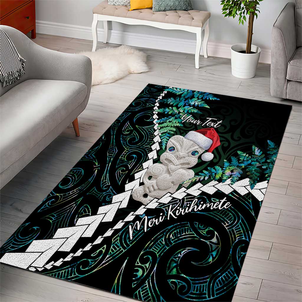 New Zealand Personalised Area Rug Meri Kirihimete Kowhaiwhai Mix Paua Shell - Emerald - Vibe Hoodie Shop