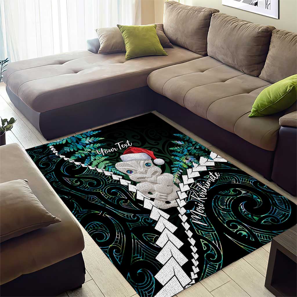 New Zealand Personalised Area Rug Meri Kirihimete Kowhaiwhai Mix Paua Shell - Emerald - Vibe Hoodie Shop