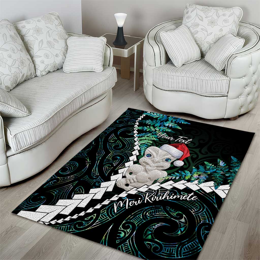 New Zealand Personalised Area Rug Meri Kirihimete Kowhaiwhai Mix Paua Shell - Emerald - Vibe Hoodie Shop