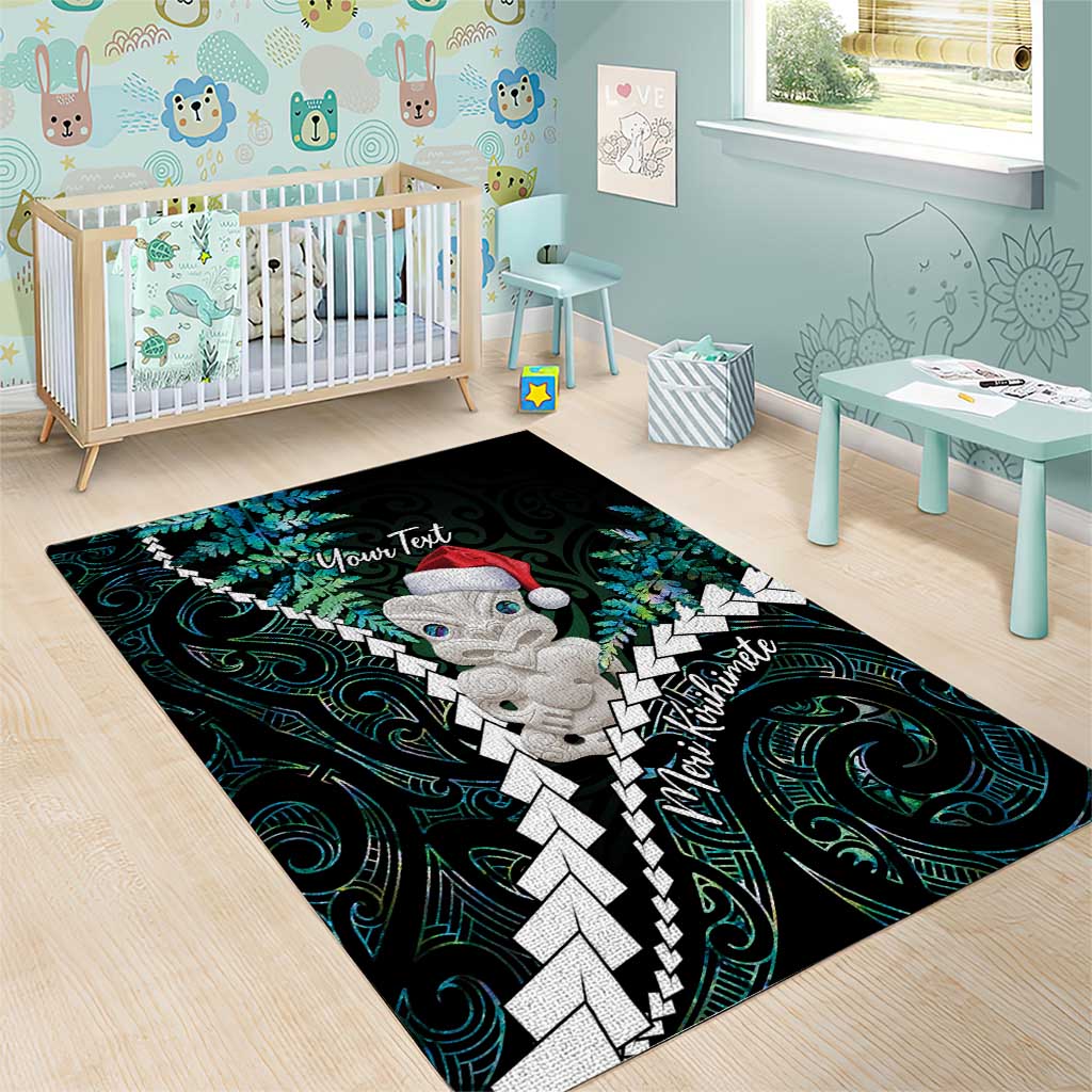 New Zealand Personalised Area Rug Meri Kirihimete Kowhaiwhai Mix Paua Shell - Emerald - Vibe Hoodie Shop