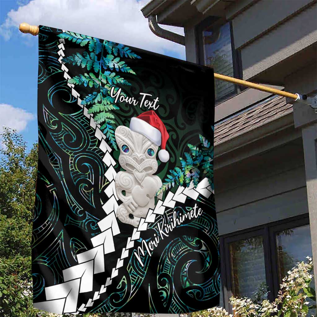 New Zealand Personalised Garden Flag Meri Kirihimete Kowhaiwhai Mix Paua Shell - Emerald - Vibe Hoodie Shop