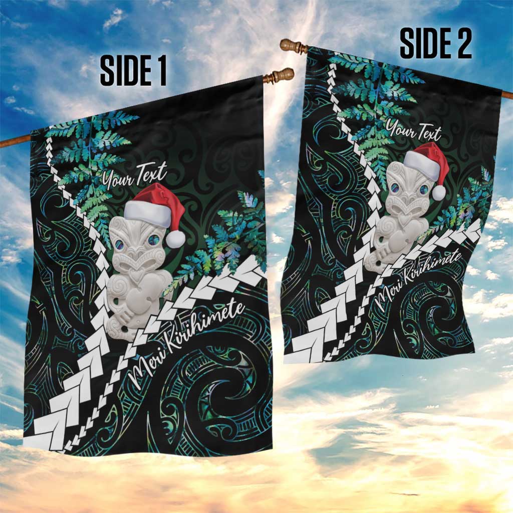 New Zealand Personalised Garden Flag Meri Kirihimete Kowhaiwhai Mix Paua Shell - Emerald - Vibe Hoodie Shop
