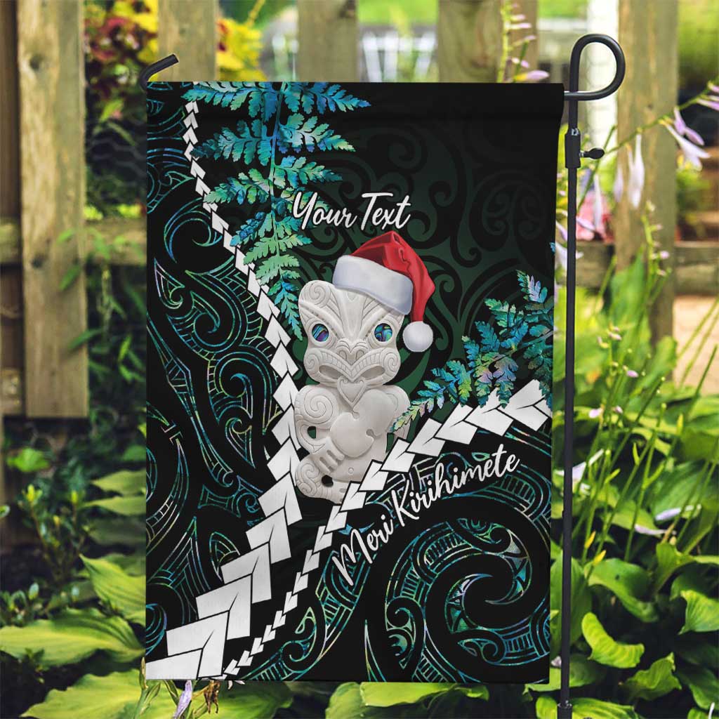 New Zealand Personalised Garden Flag Meri Kirihimete Kowhaiwhai Mix Paua Shell - Emerald - Vibe Hoodie Shop