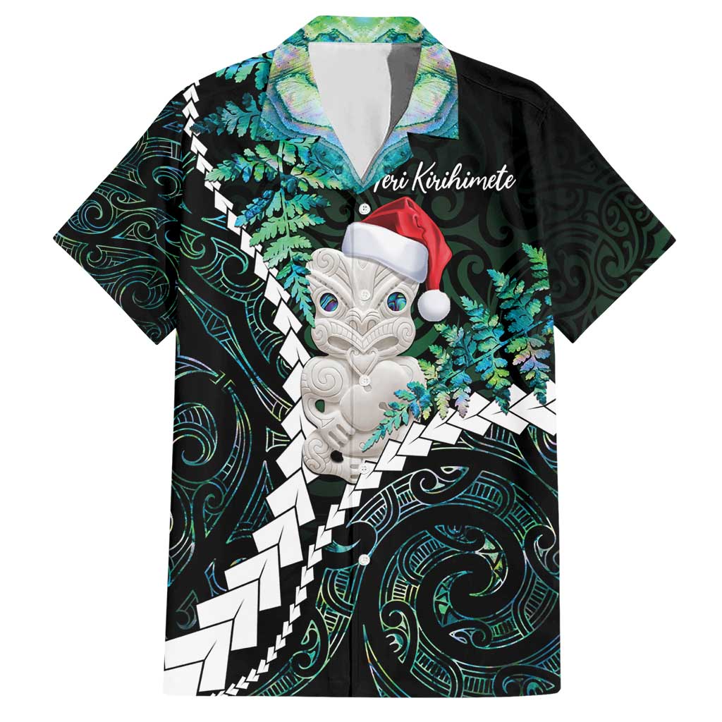 New Zealand Personalised Hawaiian Shirt Meri Kirihimete Kowhaiwhai Mix Paua Shell - Emerald - Vibe Hoodie Shop