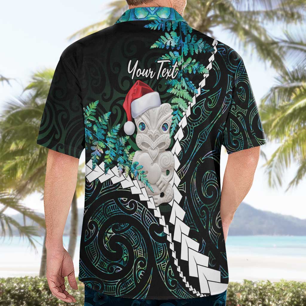 New Zealand Personalised Hawaiian Shirt Meri Kirihimete Kowhaiwhai Mix Paua Shell - Emerald - Vibe Hoodie Shop