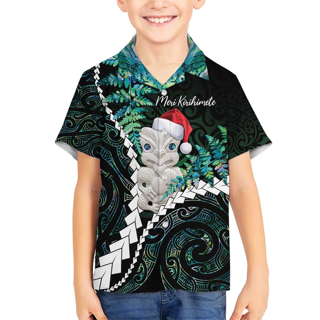 New Zealand Personalised Hawaiian Shirt Meri Kirihimete Kowhaiwhai Mix Paua Shell - Emerald - Vibe Hoodie Shop