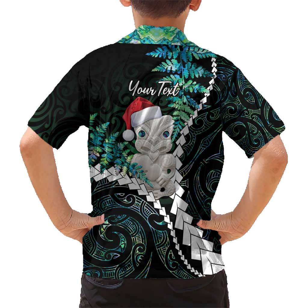 New Zealand Personalised Hawaiian Shirt Meri Kirihimete Kowhaiwhai Mix Paua Shell - Emerald - Vibe Hoodie Shop