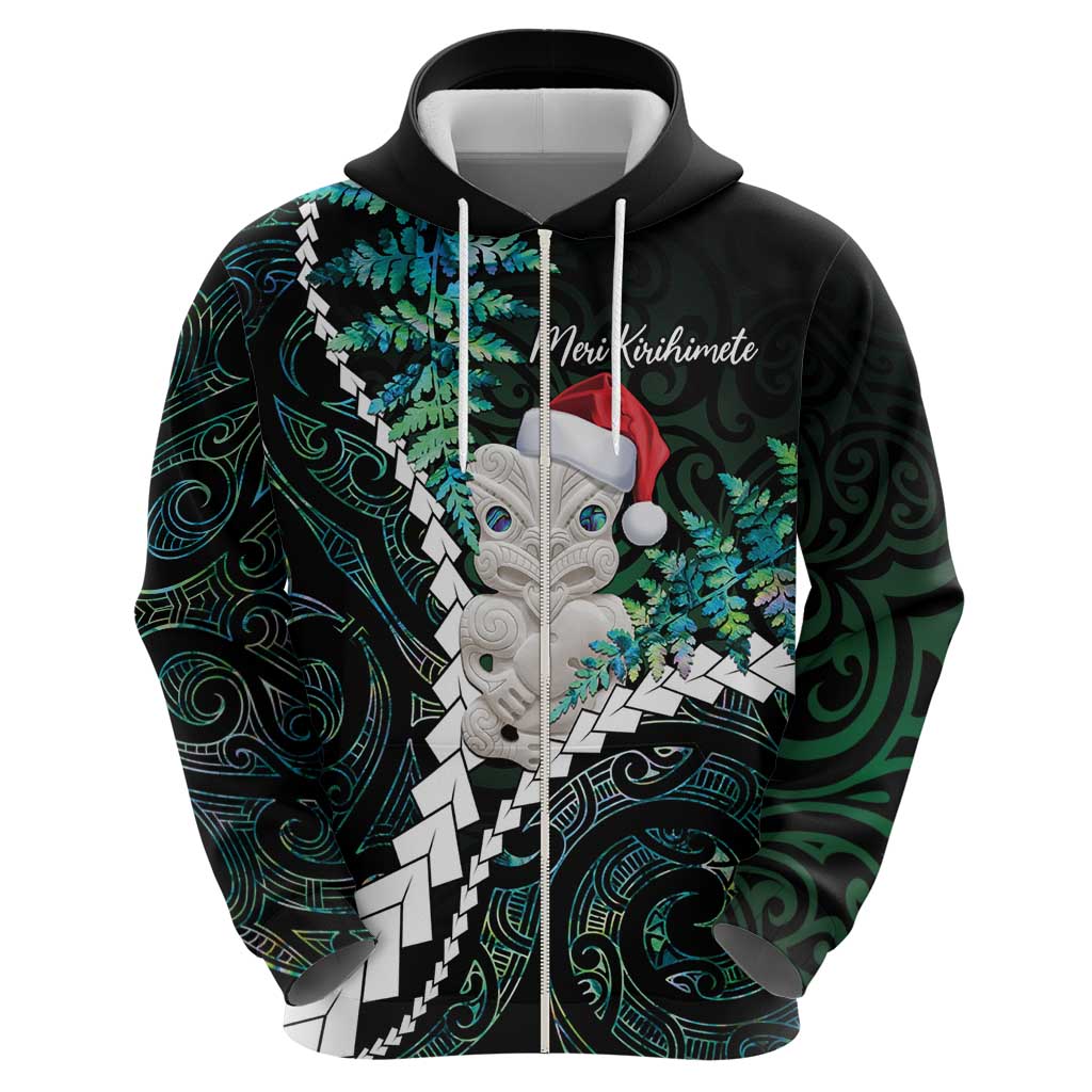 New Zealand Personalised Hoodie Meri Kirihimete Kowhaiwhai Mix Paua Shell - Emerald LT7 - Vibe Hoodie Shop