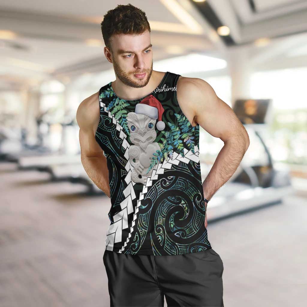 New Zealand Personalised Men Tank Top Meri Kirihimete Kowhaiwhai Mix Paua Shell - Emerald - Vibe Hoodie Shop