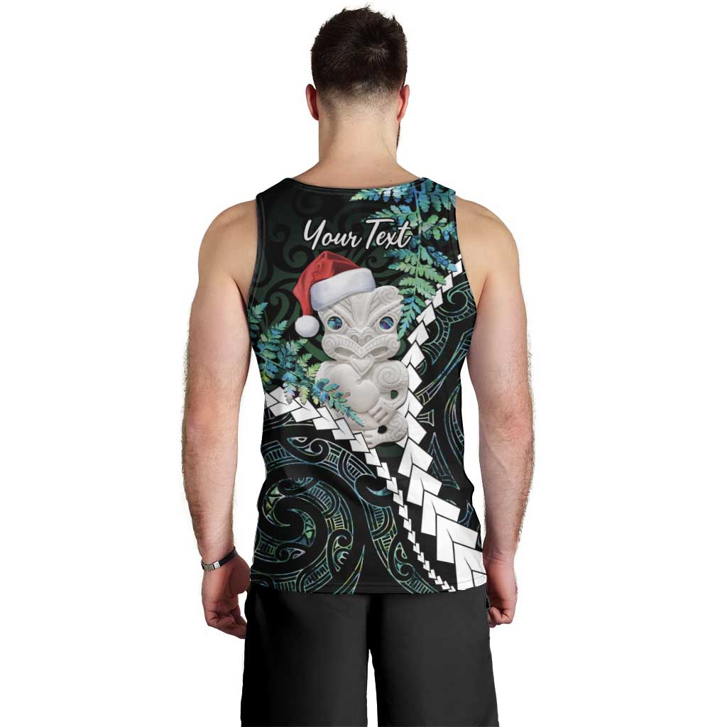 New Zealand Personalised Men Tank Top Meri Kirihimete Kowhaiwhai Mix Paua Shell - Emerald - Vibe Hoodie Shop