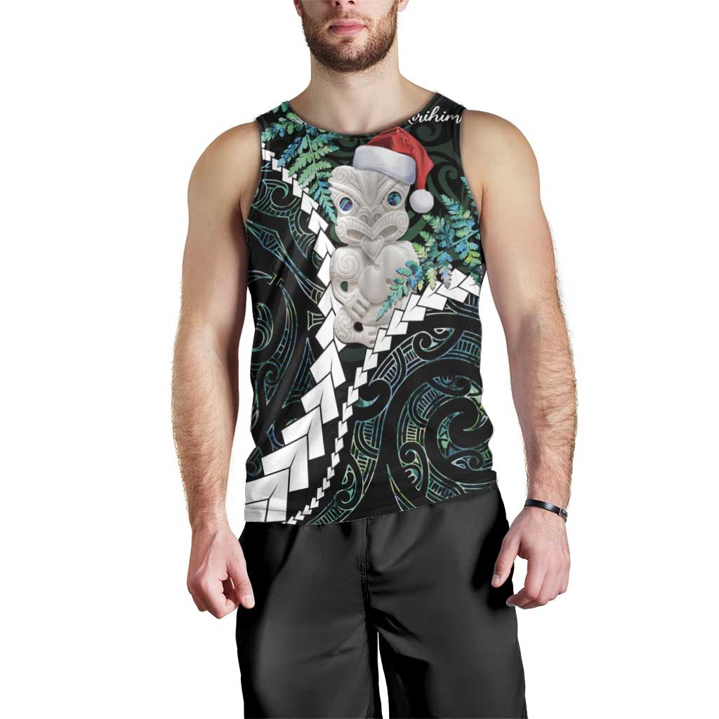 New Zealand Personalised Men Tank Top Meri Kirihimete Kowhaiwhai Mix Paua Shell - Emerald - Vibe Hoodie Shop