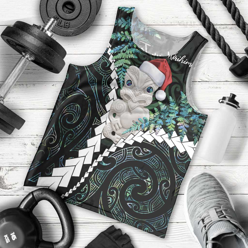 New Zealand Personalised Men Tank Top Meri Kirihimete Kowhaiwhai Mix Paua Shell - Emerald - Vibe Hoodie Shop