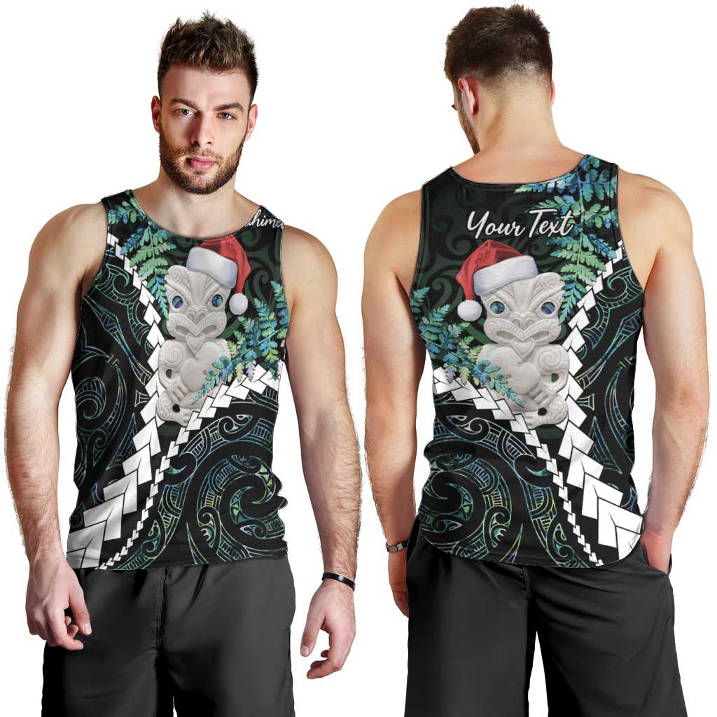 New Zealand Personalised Men Tank Top Meri Kirihimete Kowhaiwhai Mix Paua Shell - Emerald - Vibe Hoodie Shop