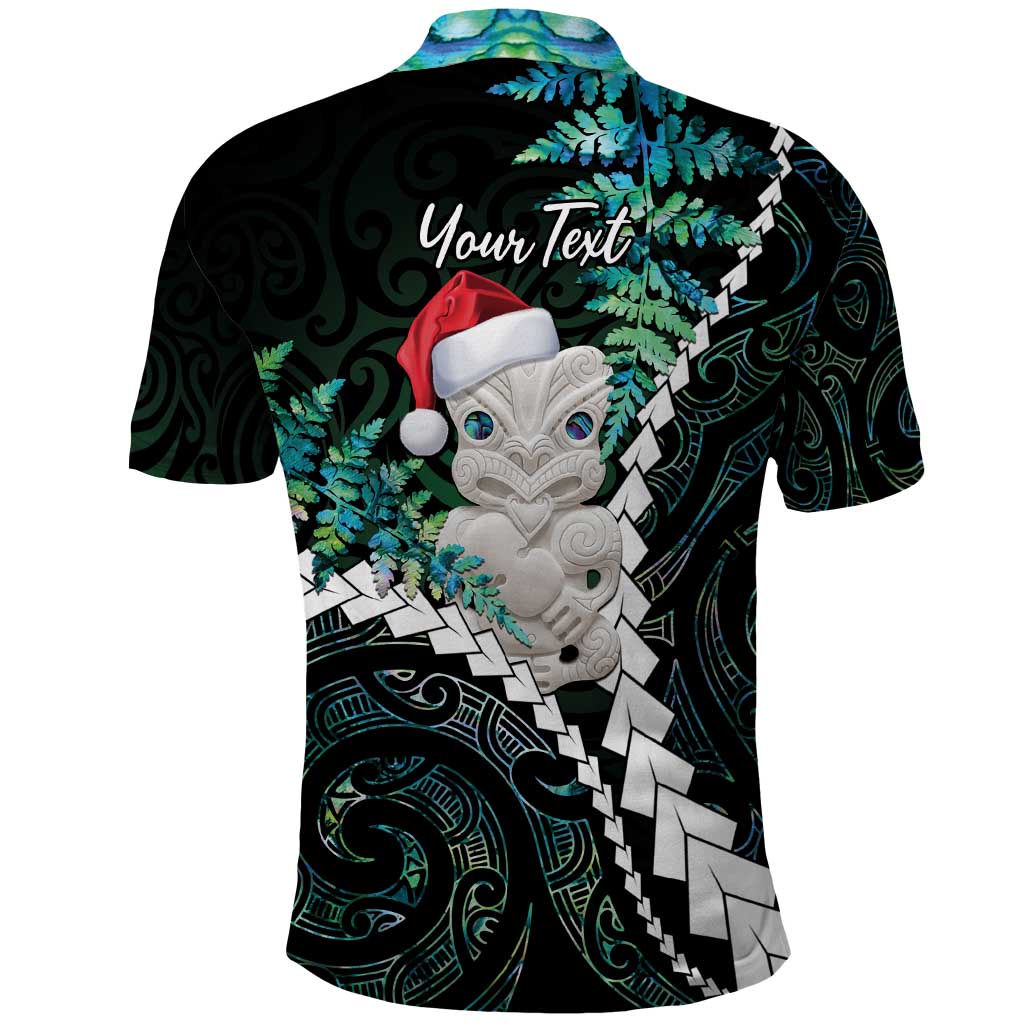 New Zealand Personalised Polo Shirt Meri Kirihimete Kowhaiwhai Mix Paua Shell - Emerald - Vibe Hoodie Shop