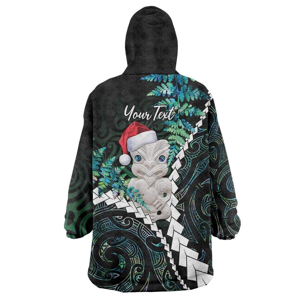 New Zealand Personalised Wearable Blanket Hoodie Meri Kirihimete Kowhaiwhai Mix Paua Shell - Emerald - Vibe Hoodie Shop