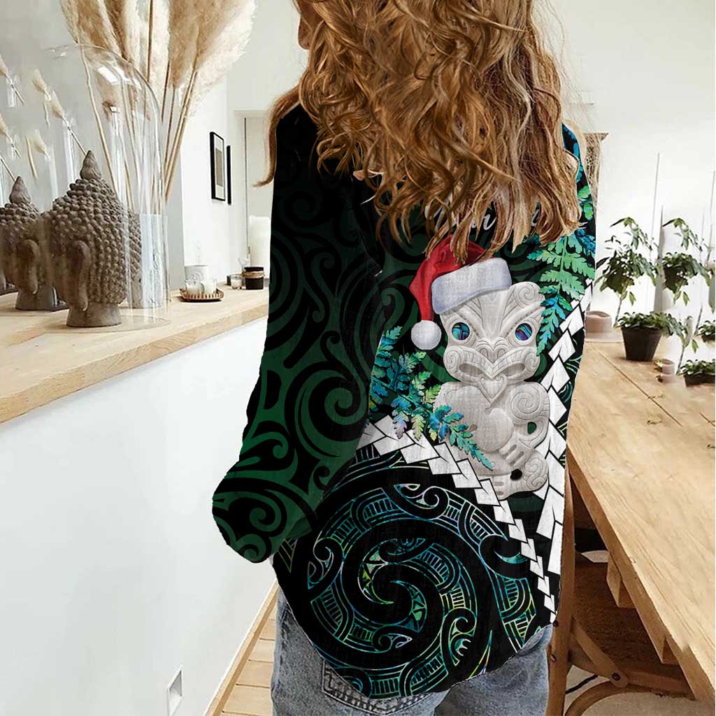 New Zealand Personalised Women Casual Shirt Meri Kirihimete Kowhaiwhai Mix Paua Shell - Emerald - Vibe Hoodie Shop